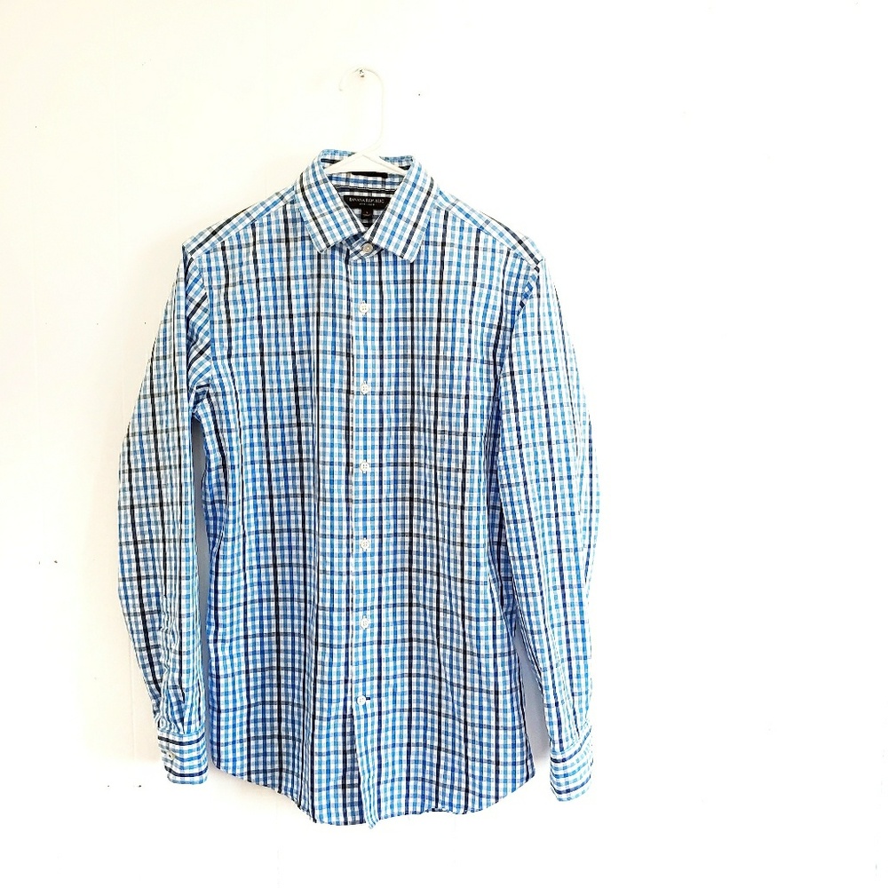 Banana Republic Camden Fit Blue Plaid Dress Shirt